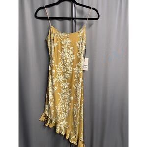 Your Leaf Slip Dress Women's Small Yellow Floral Ruffle Anthropology Style B73